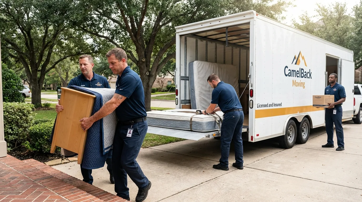 Crew loading residential truck for cross-state move from Tuttle, OK